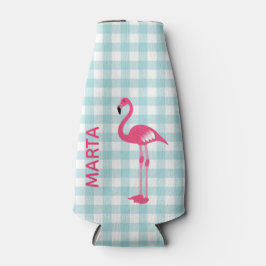 Roze Flamingo op Gingham Bottle Cooler