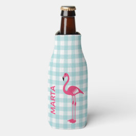 Roze Flamingo op Gingham Bottle Cooler