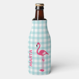 Roze Flamingo op Gingham Bottle Cooler