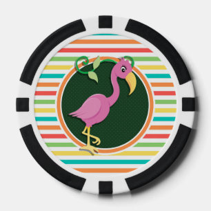 Roze Flamingo op heldere regenboogstrepen Pokerchips