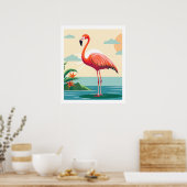  roze flamingo op het strand poster (Keuken)