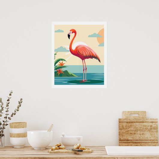  roze flamingo op het strand poster (Keuken)