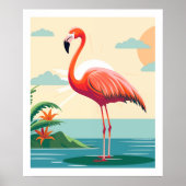  roze flamingo op het strand poster (Voorkant)