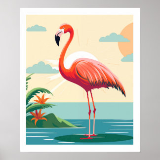  roze flamingo op het strand poster