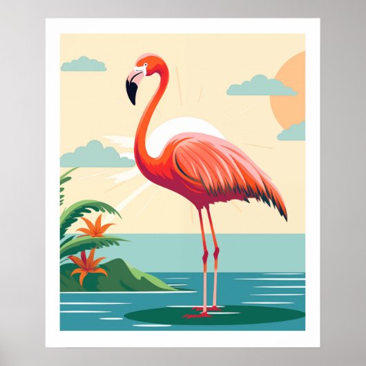  roze flamingo op het strand poster (Voorkant)