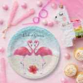 Roze Flamingo op het strand Weddenschap Papieren B Bordje (Feest)