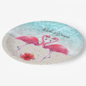 Roze Flamingo op het strand Weddenschap Papieren B Bordje (Gekanteld)