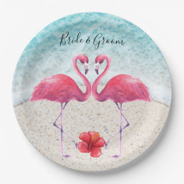 Roze Flamingo op het strand Weddenschap Papieren B Bordje