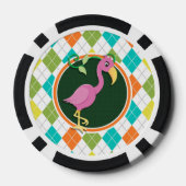 Roze Flamingo op Kleurrijk Argyle Patroon Poker Chips (Achterkant)