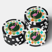 Roze Flamingo op Kleurrijk Argyle Patroon Poker Chips (Opstapeling)