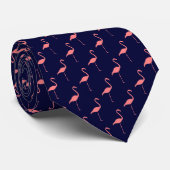 Roze Flamingo op Navy Blue Stropdas (Opgerold)