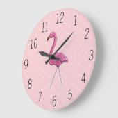 roze flamingo op Polka Dot background Clock Grote Klok (Hoek)