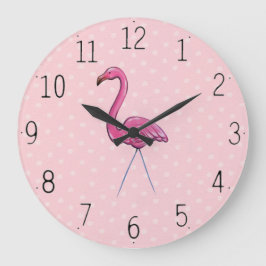 roze flamingo op Polka Dot background Clock Grote Klok