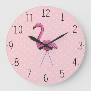 roze flamingo op Polka Dot background Clock Grote Klok