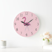 roze flamingo op Polka Dot background Clock Grote Klok (Huis)
