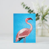 Roze Flamingo op Retro Blue Pattern Briefkaart (Staand voorkant)