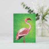 Roze Flamingo op Retro Green Pattern Briefkaart (Staand voorkant)