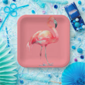 Roze Flamingo op roze papieren bord (Feest)