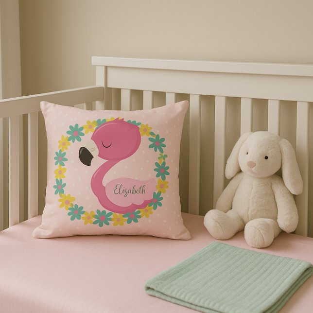 Roze Flamingo op roze polka stipachtergrond Kussen (Creator heeft geüpload)