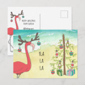 Roze Flamingo op Sandy Beach Vakantie Groet Kaart (Voorkant / Achterkant)