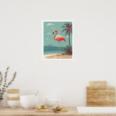 roze flamingo op strand Poster (Keuken)