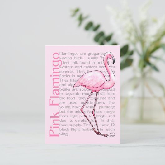 Roze flamingo op tekst briefkaart (Staand voorkant)