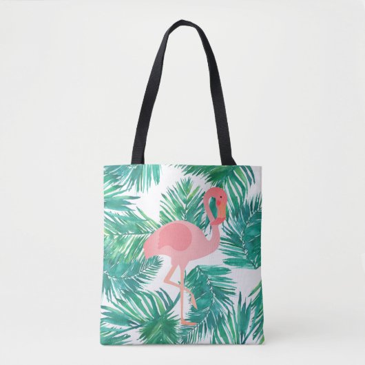 Roze flamingo op tropisch groen blad tote bag (Voorkant)