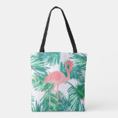 Roze flamingo op tropisch groen blad tote bag (Achterkant)