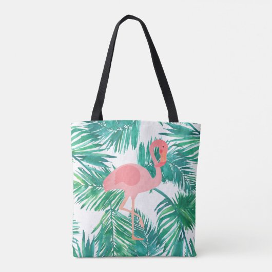 Roze flamingo op tropisch groen blad tote bag (Achterkant)