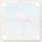 Roze Flamingo op Tropisch Strand Kust Glazen Onderzetter (Achterkant)