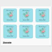 Roze Flamingo op Turquoise Bookplate Vierkante Sticker (Vel)