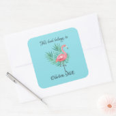 Roze Flamingo op Turquoise Bookplate Vierkante Sticker (Envelop)