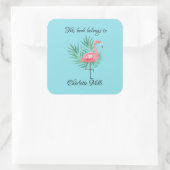 Roze Flamingo op Turquoise Bookplate Vierkante Sticker (Tas)