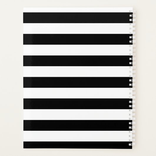 Roze Flamingo op zwart en wit gestreept Planner (Achterkant)