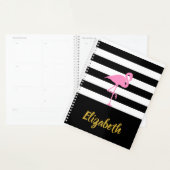 Roze Flamingo op zwart en wit gestreept Planner (Display)