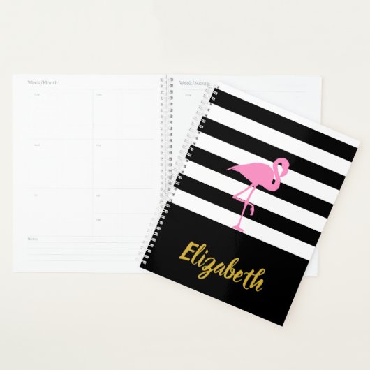 Roze Flamingo op zwart en wit gestreept Planner (Display)