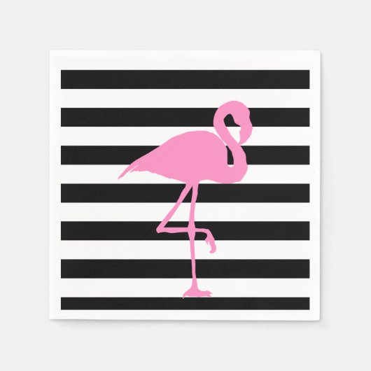 Roze Flamingo op zwart en wit gestreept Servet (Voorkant)