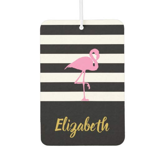 Roze Flamingo op zwart en wit Luchtverfrisser (Voorkant)