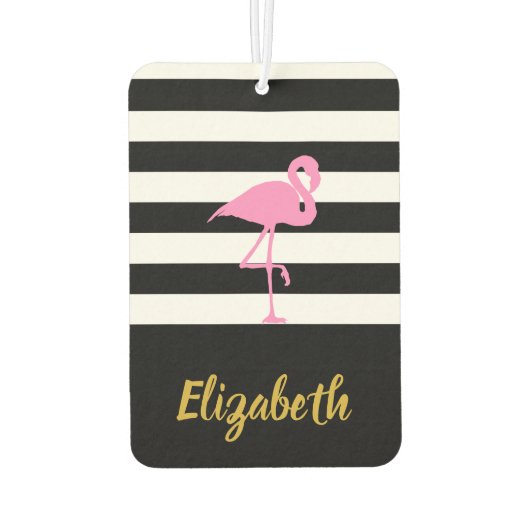 Roze Flamingo op zwart en wit Luchtverfrisser (Achterkant)