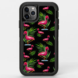 Roze Flamingo op zwart OtterBox Defender iPhone 11 Pro Max Hoesje
