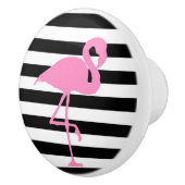 Roze Flamingo op zwarte en witte strepen Keramische Knop (Rechts)