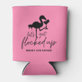Roze Flamingo Opgevlokt Tropische Verjaardag Blikjeskoeler (Voorkant)