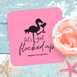 Roze Flamingo Opgevlokt Tropische Verjaardag Kartonnen Onderzetters<br><div class="desc">Word opgesloten met je vrienden en familie om je verjaardag te vieren! Leuke,  feestelijke papieren drinkonderzetters hebben een zwarte typografie met een flamingo met een cocktail en een "let's get flocked up"-onderschrift op een vrolijke roze achtergrond. Perfect voor strand en tropische thema volwassen verjaardagsfeestjes.</div>