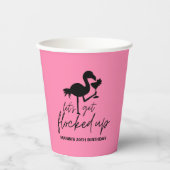 Roze Flamingo Opgevlokt Tropische Verjaardag Papieren Bekers (Voorkant)