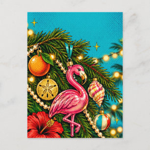 Roze Flamingo Ornament Tropische Boom Briefkaart