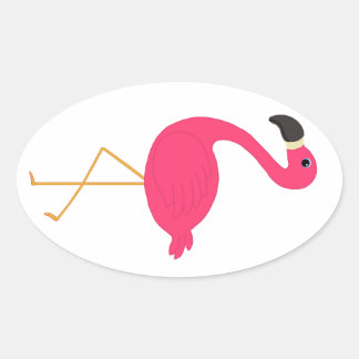 Roze Flamingo Ovale Sticker