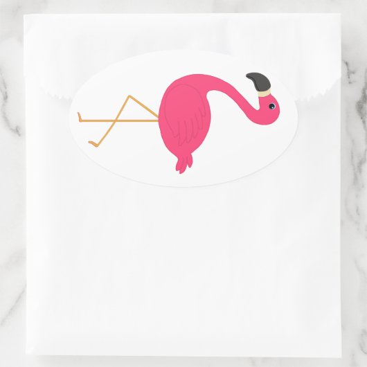 Roze Flamingo Ovale Sticker (Tas)