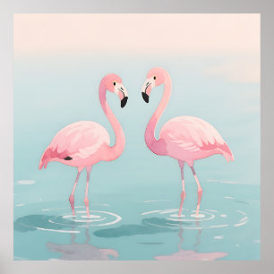 Roze Flamingo Paar Aquarel Sereniteit Poster