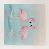 Roze Flamingo Paar Waterverf Sereniteit Legpuzzel (Horizontaal)
