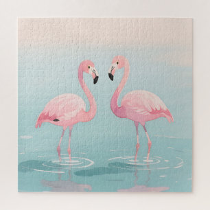 Roze Flamingo Paar Waterverf Sereniteit Legpuzzel
